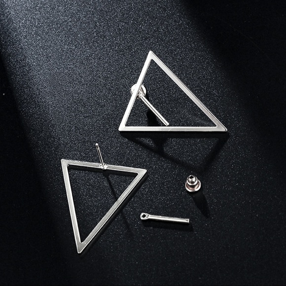 Silver Triangle Studs w/Bar Earring Jackets - Picture 8 of 8